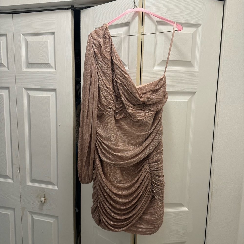 One Shoulder BCbG gown.